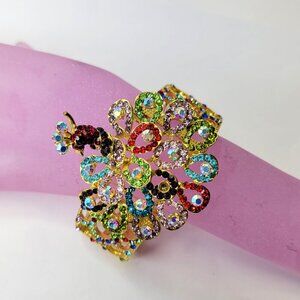 Multicolored Crystal Peacock Bracelet Stretchable Peacock Cuff Bracelet